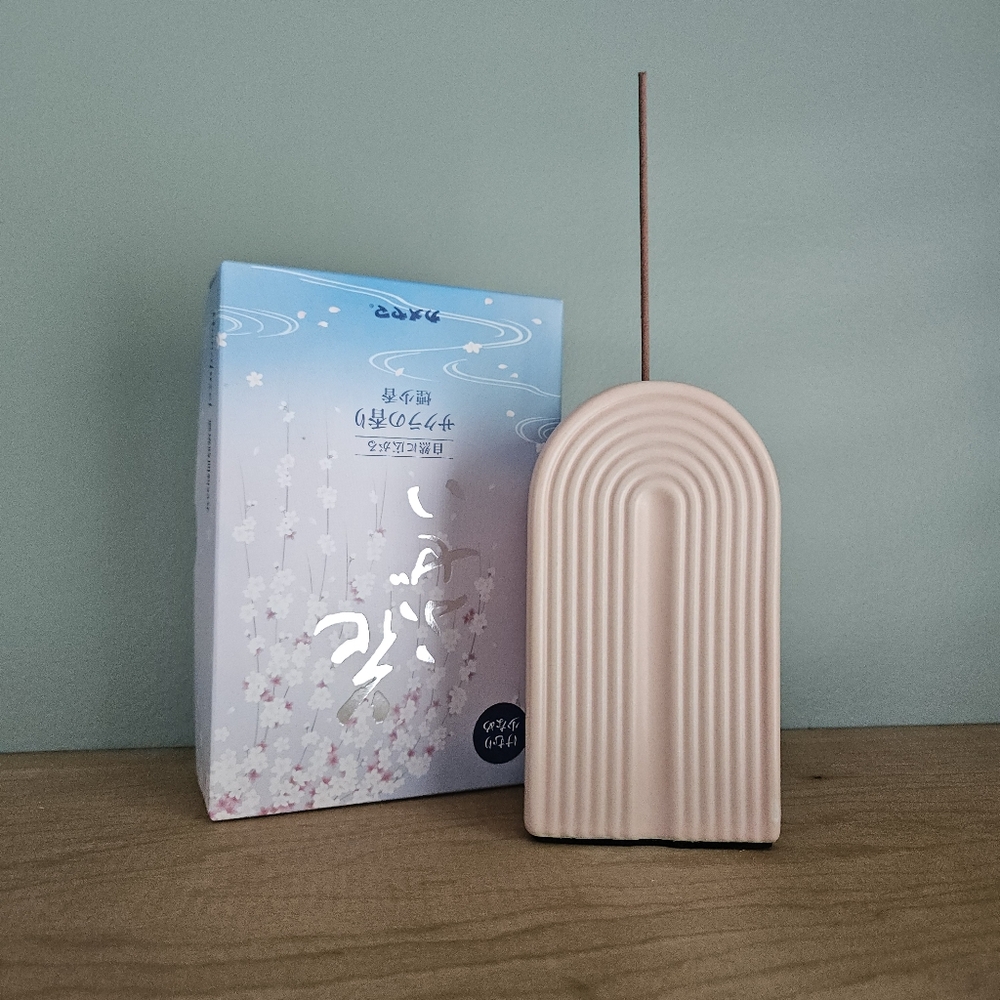 Pink Ceramic Incense Holder W/ Sakura Incense Sticks